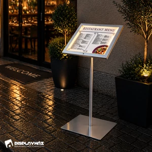 Zárható LED-es menütábla - ezüst - 2xA4- ezüst