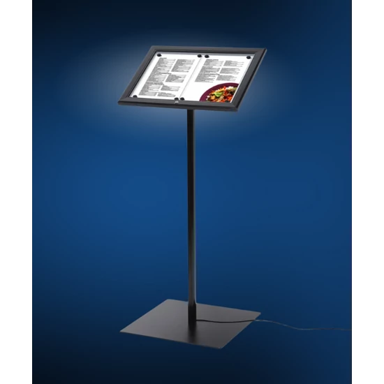Zárható menütábla - fekete - 2xA4 - LED